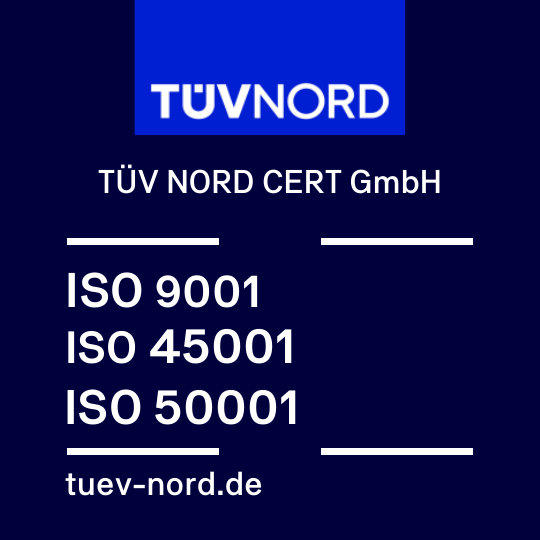 Marchio TÜV NORD CERT: ISO 9001, ISO 45001 e ISO 50001